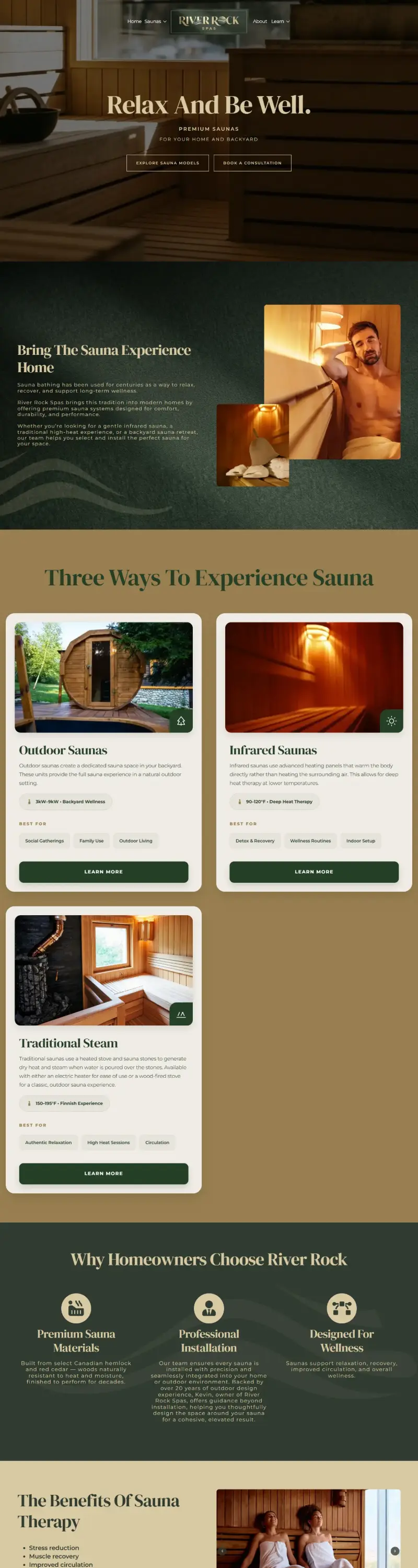River Rock Spas website, full page